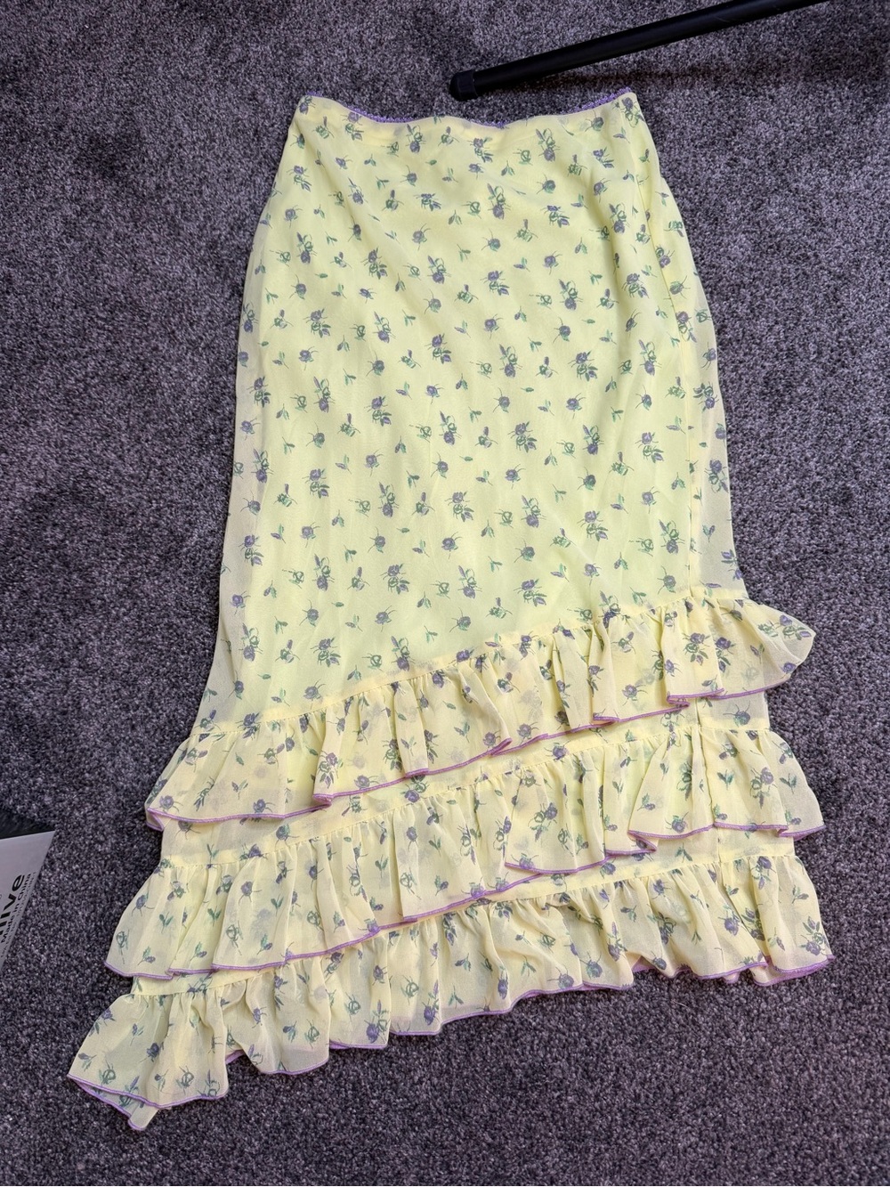 Kimchi Blue Yellow Floral Ruffle Asymmetrical Midi Skirt Size S Y2K - Picture 3 of 9